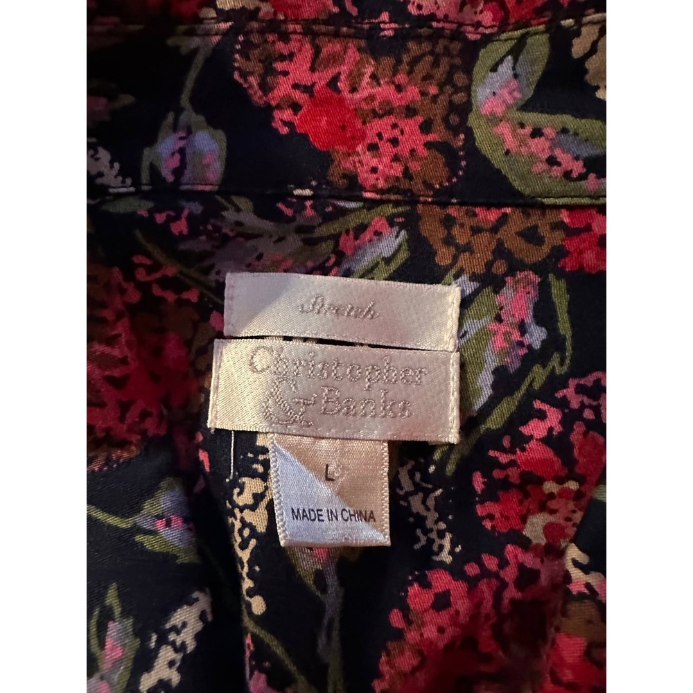 Christopher & Banks Jacket Shacket Women's L Red Floral Polyester Long Sleeve